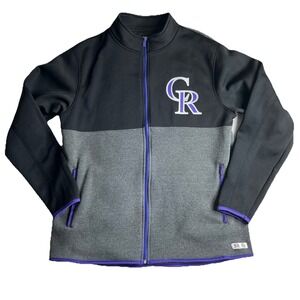 Colorado Rockies True Fan Jacket Men's L‎ Gray Black Full Zip Denver Baseball